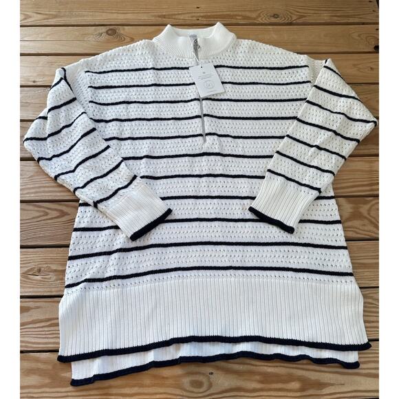 Seraphine Sweaters - NWT Seraphine 1/2 Zip Stripe Sweater Size Medium Women’s White